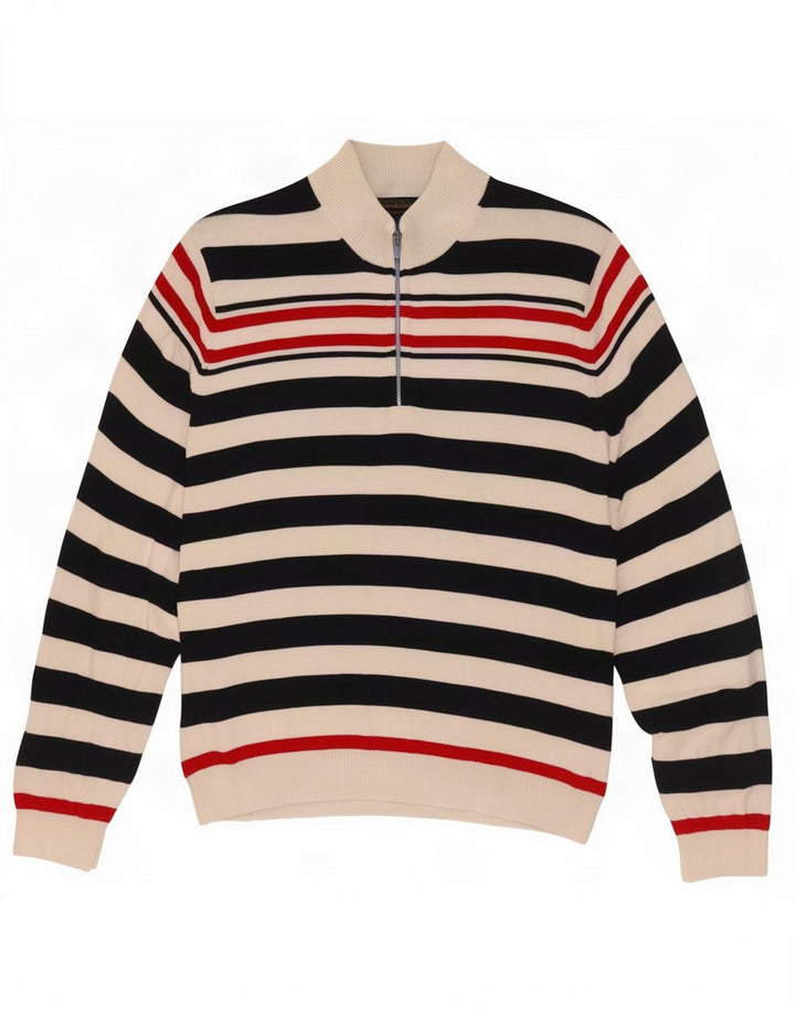 Suéter masculino Brooks Brothers com gola com botão XL listrado azul marinho