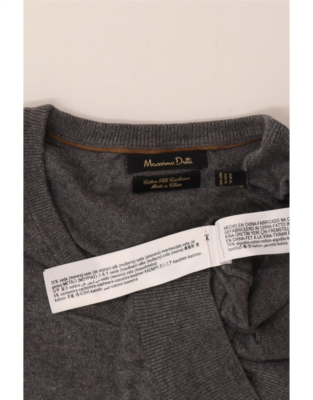 Suéter masculino Massimo Dutti com decote em V XL algodão cinza