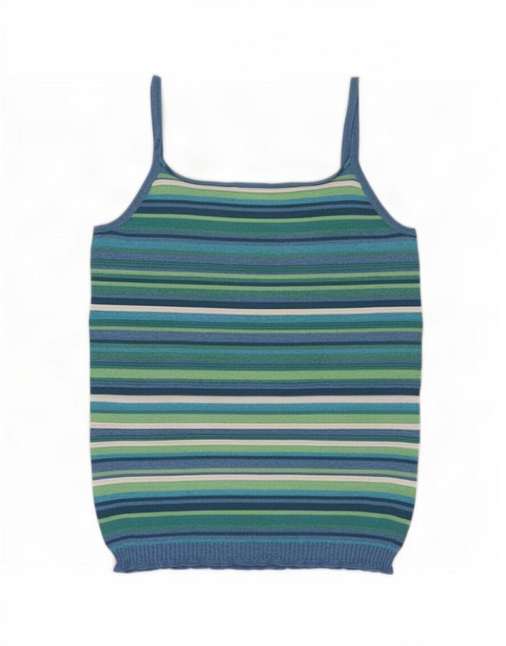 Benetton Womens Cami Top UK 10 Pequena Viscose Listrada Multicolorida