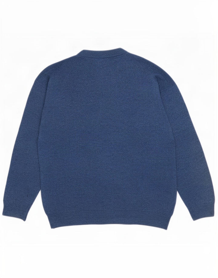 Suéter masculino de fim de semana com gola redonda, azul médio Argyle/lã diamante