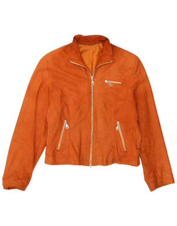 Jaqueta de couro vintage feminina IT 44 couro laranja médio