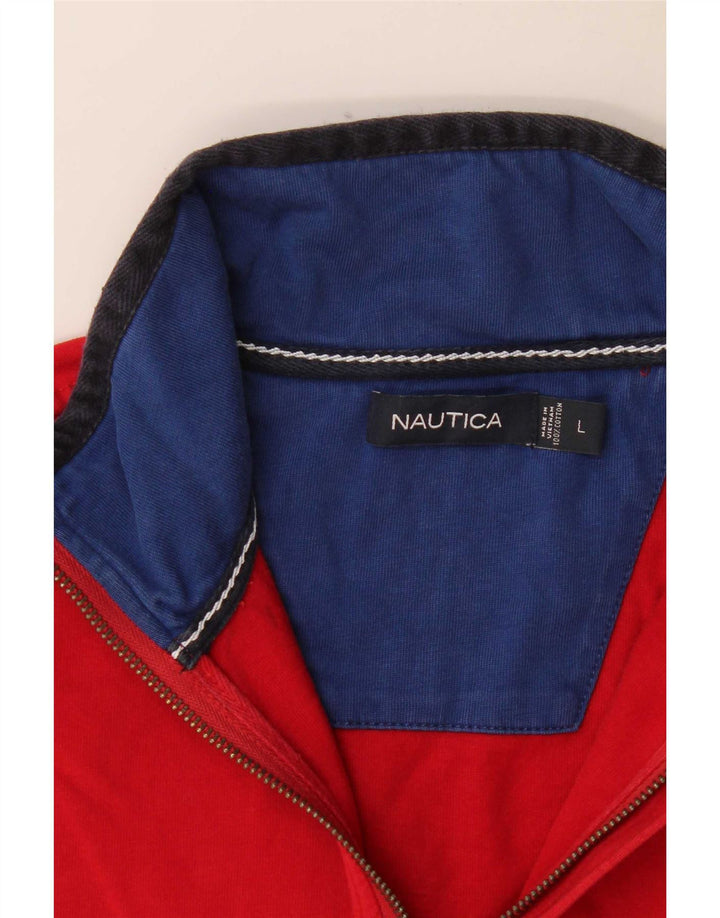 Nautica Mens Zip Neck Top Manga Longa Grande Colorblock Vermelho