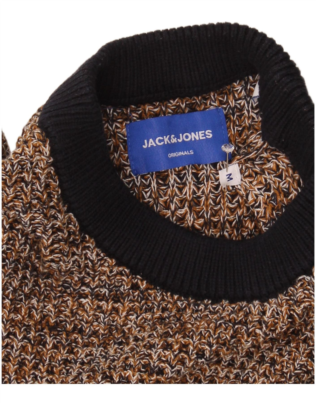 JACK & JONES Suéter masculino com gola redonda, marrom médio manchado