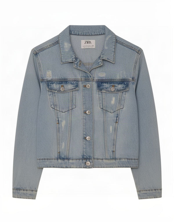 Zara Jaqueta jeans desgastada para meninas 11-12 anos algodão azul