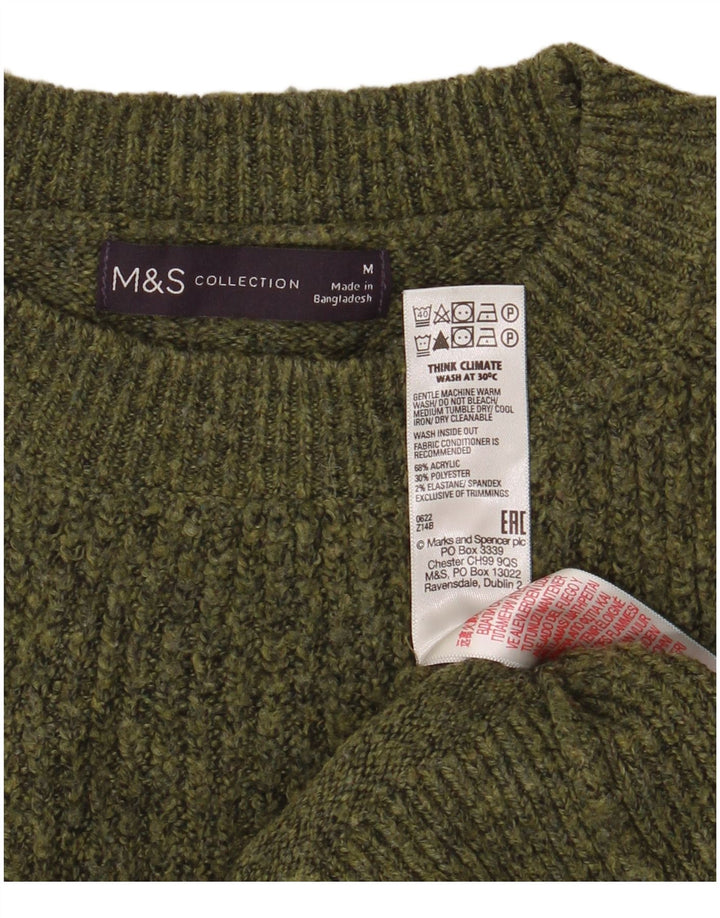 Marks & Spencer Suéter com Decote Redondo Feminino UK 14 Médio Khaki Mesclado