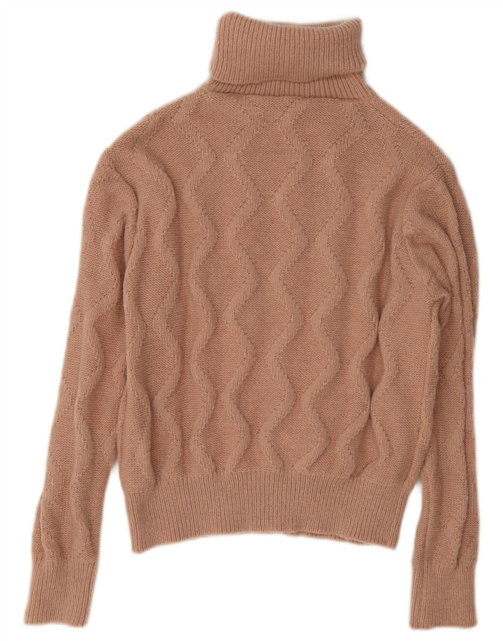 Suéter feminino vintage com gola redonda e gola redonda Reino Unido 14 poliéster bege médio