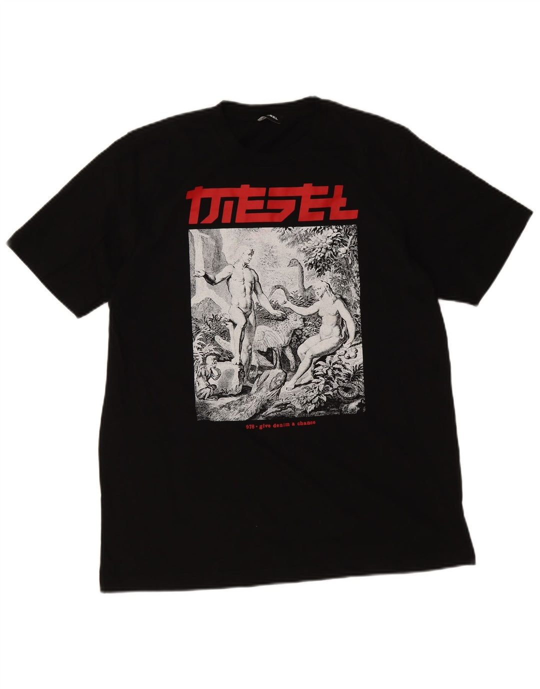 Diesel Camiseta masculina gráfica Top grande de algodão preto
