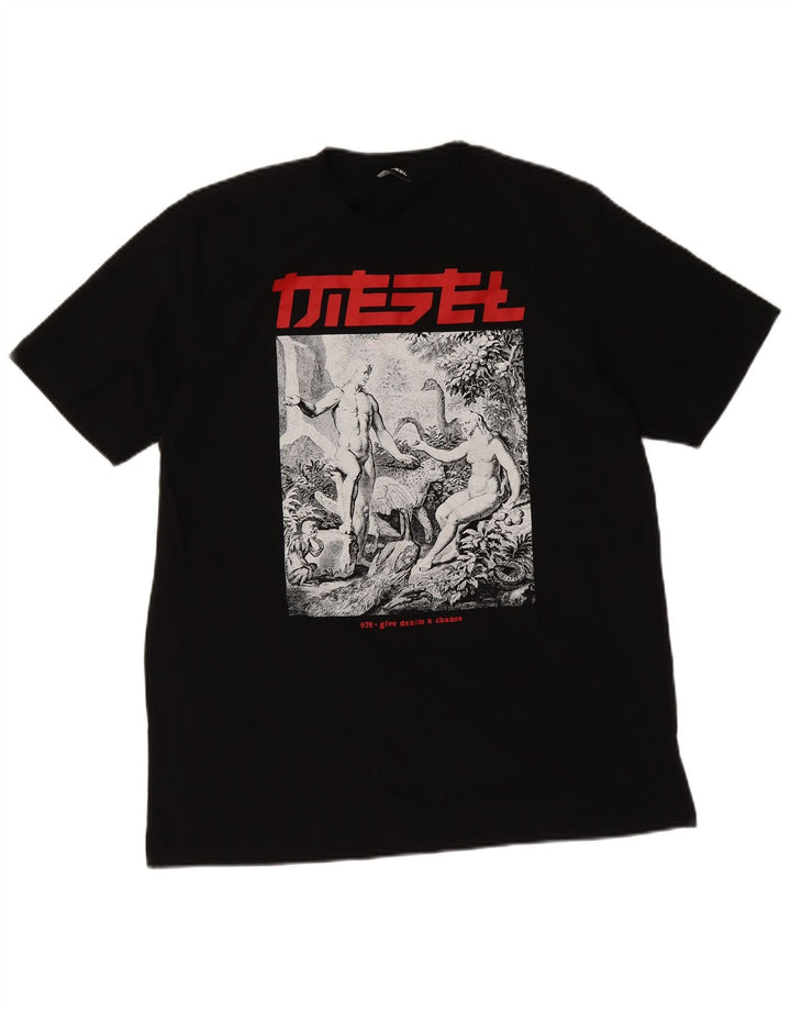 Diesel Camiseta masculina gráfica Top grande de algodão preto