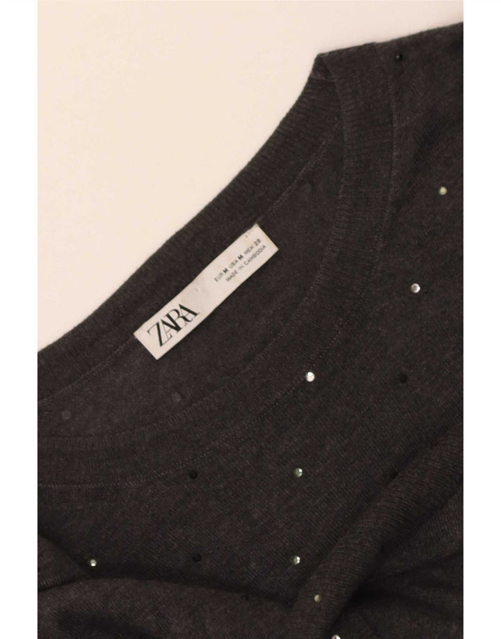 Suéter feminino Zara com gola canoa UK 14 cinza médio