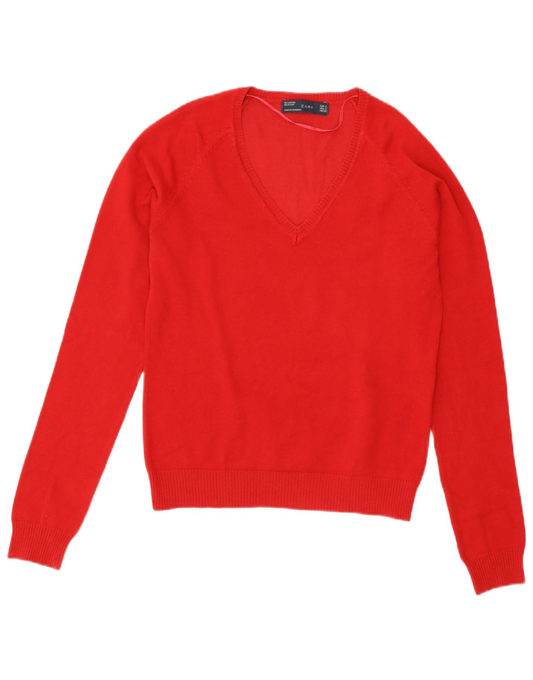Suéter feminino Zara com decote em V Reino Unido 12 algodão vermelho médio