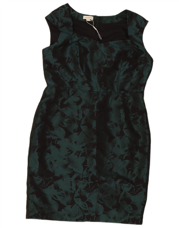 MONSOON Vestido feminino sem mangas com bainha UK 18 XL poliéster floral verde