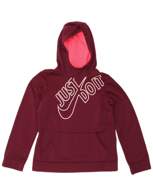 Suéter com capuz gráfico Nike Girls Dri Fit 13-14 anos XL Borgonha Poliéster