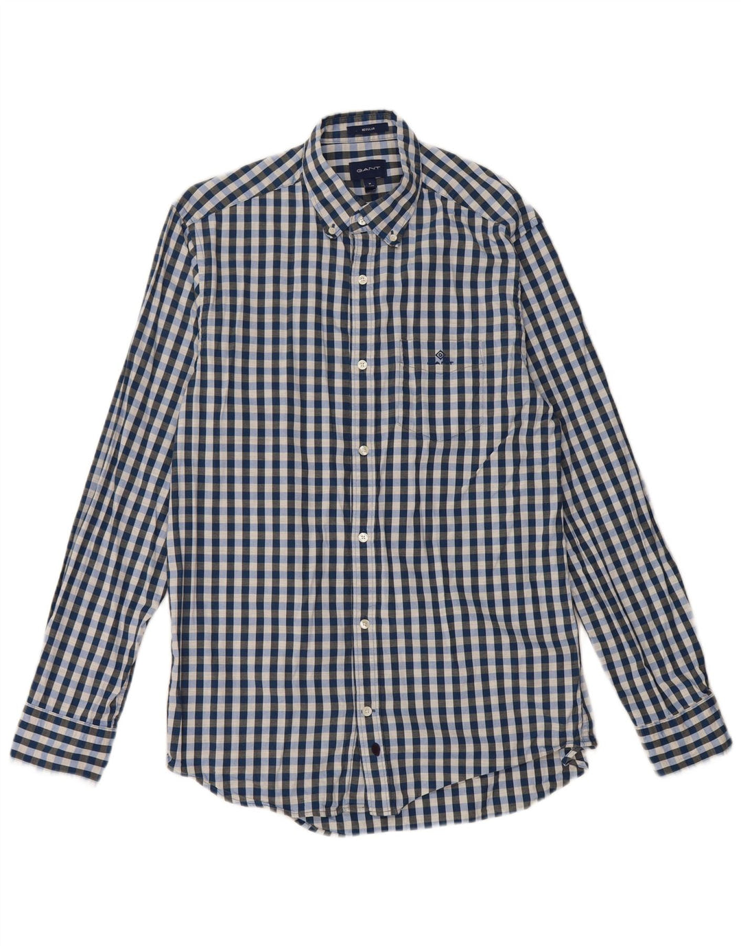 Camisa masculina Gant Regular Fit tamanho 39/40 15 1/2 algodão guingão azul médio