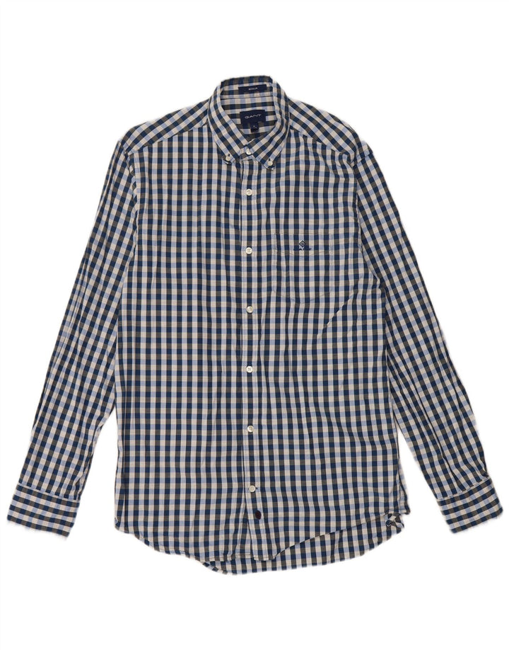 Camisa masculina Gant Regular Fit tamanho 39/40 15 1/2 algodão guingão azul médio
