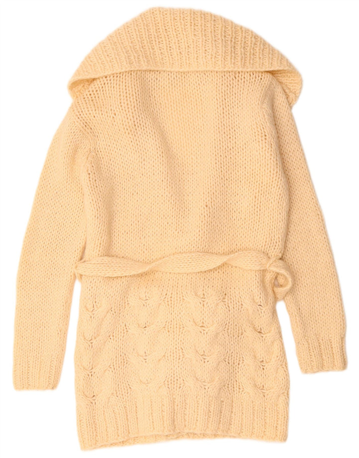 Suéter feminino Zara Longline Open Cardigan UK 14 Médio Bege Acrílico