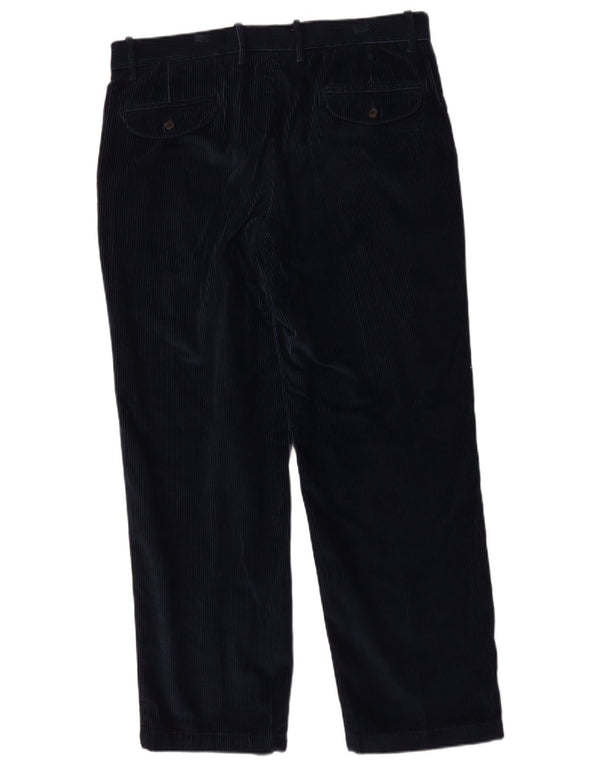 Calça masculina reta de veludo cotelê Marks & Spencer W36 L31 algodão azul marinho