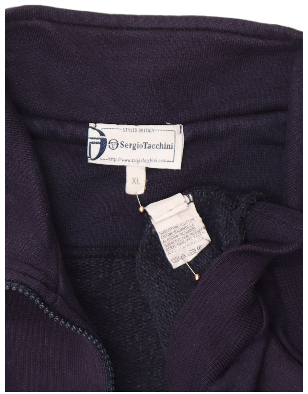 SERGIO TACCHINI Suéter masculino com capuz gráfico com zíper e gola XL azul marinho