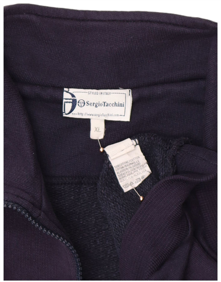 SERGIO TACCHINI Suéter masculino com capuz gráfico com zíper e gola XL azul marinho