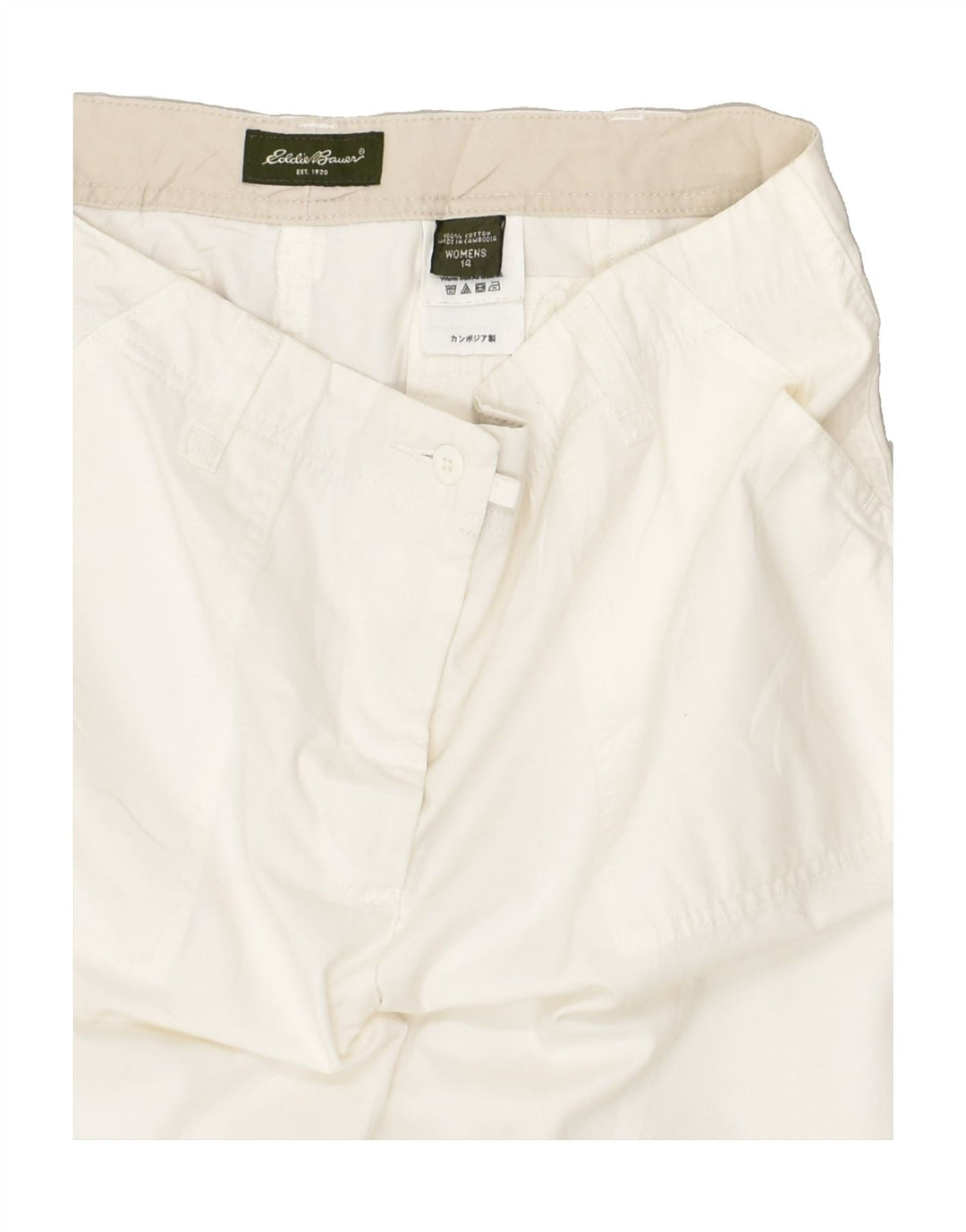 EDDIE BAUER Womens Straight Capri Trousers US 14 XL W34 L24  White Cotton | Vintage Eddie Bauer | Thrift | Second-Hand Eddie Bauer | Used Clothing | Messina Hembry 
