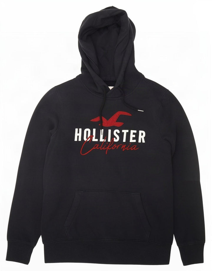 Hollister masculino gráfico moletom com capuz pequeno preto