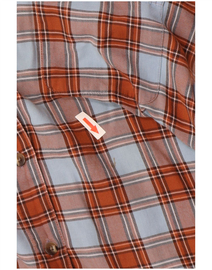 Camisa feminina de flanela Lands End EUA 12 grande algodão xadrez marrom