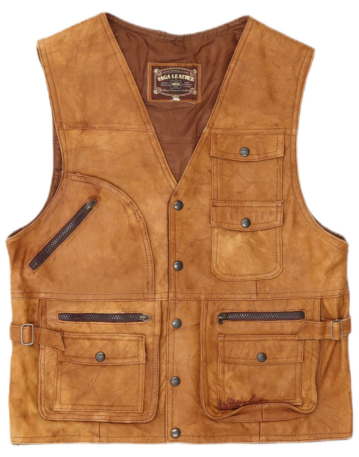 Jaqueta utilitária de couro masculina vintage UK 38 marrom médio