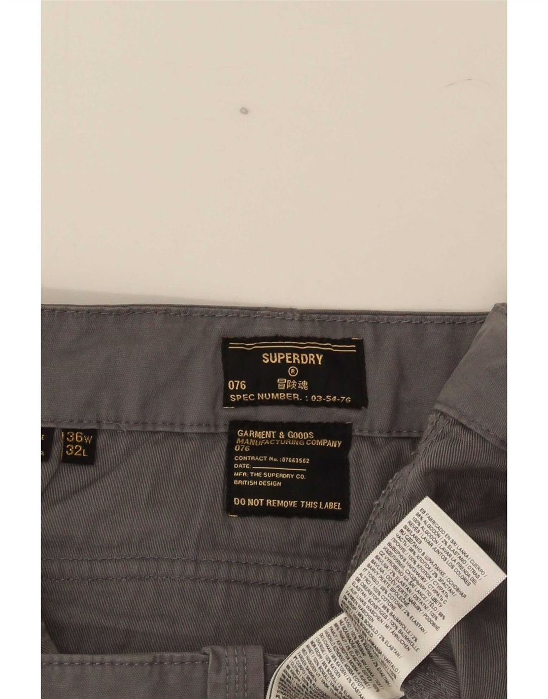 Calças Superdry Mens Slim Cargo W36 L32 Algodão Cinza