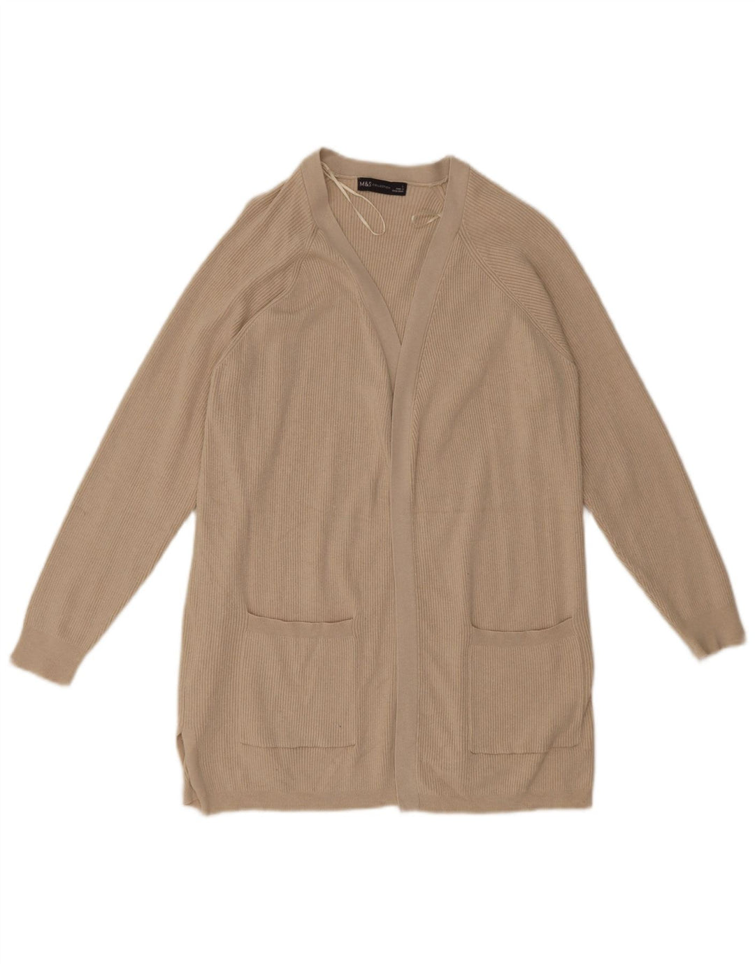 Marks & Spencer Suéter feminino Longline Open Cardigan Reino Unido 14 Grande Bege
