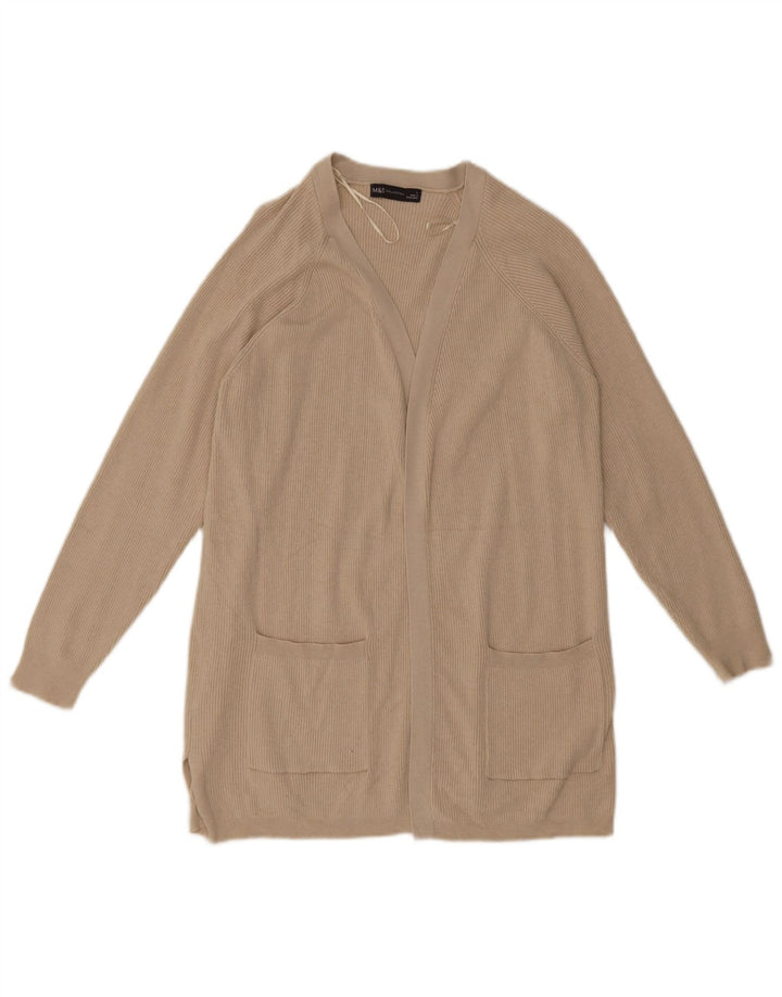 Marks & Spencer Suéter feminino Longline Open Cardigan Reino Unido 14 Grande Bege
