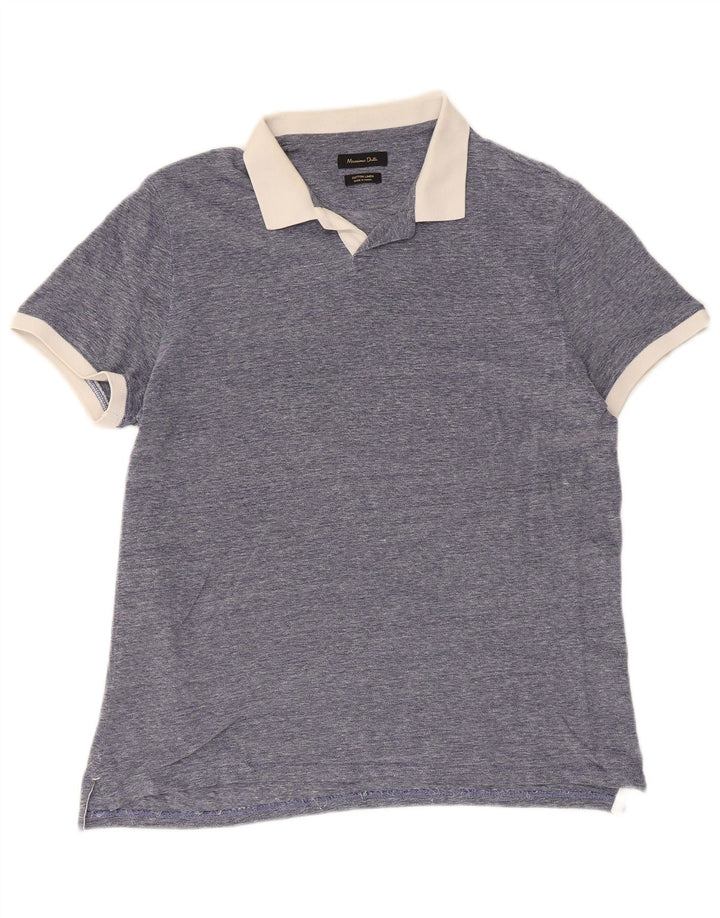 Camisa polo masculina de rugby Massimo Dutti grande algodão azul
