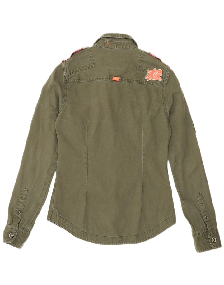 Camisa jeans militar feminina SUPERDRY UK 6 XS algodão cáqui