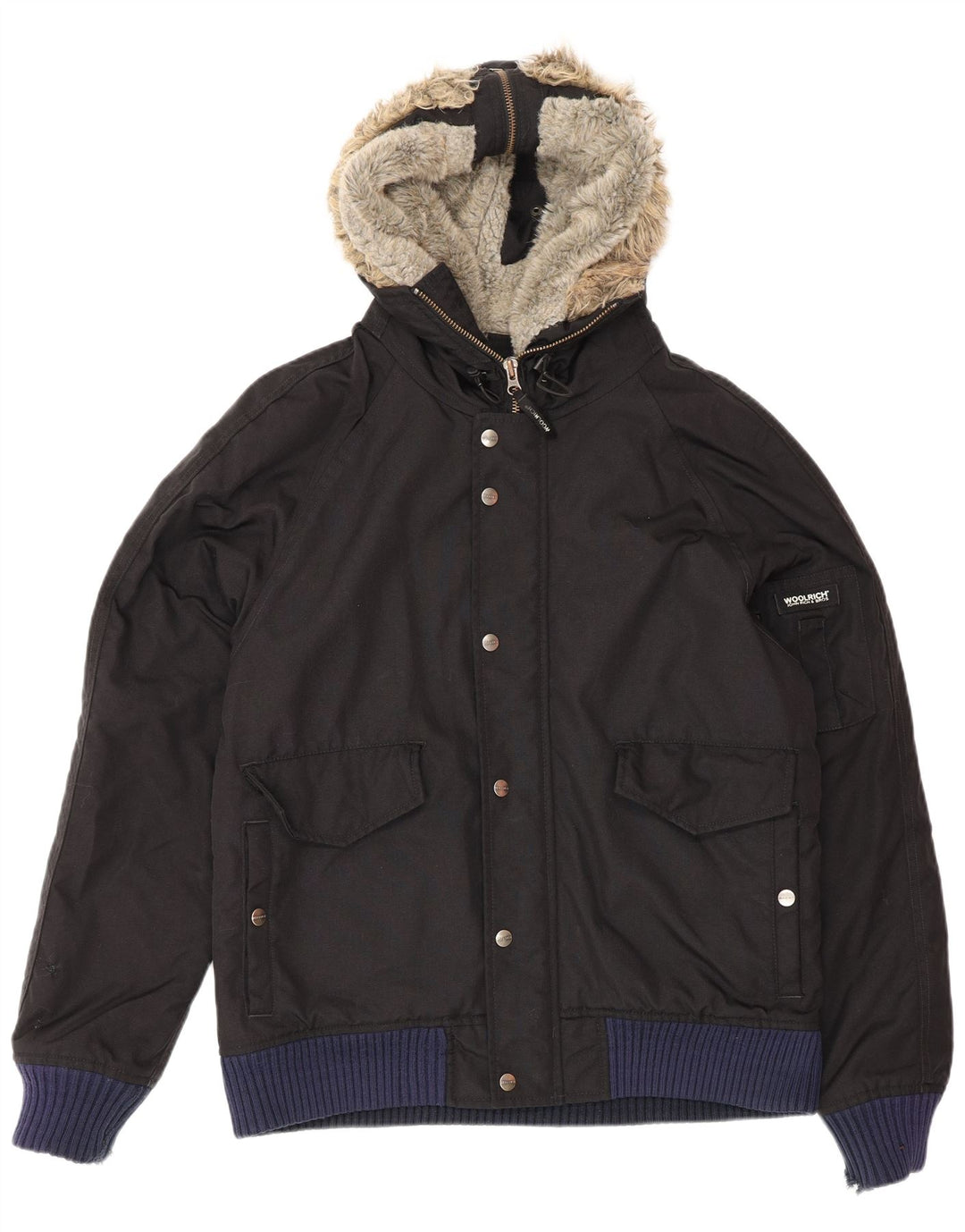 Jaqueta corta-vento masculina Woolrich com capuz UK 40 grande preta