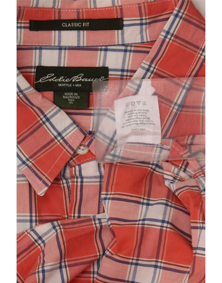EDDIE BAUER Camisa masculina alta clássica de ajuste XL laranja xadrez algodão
