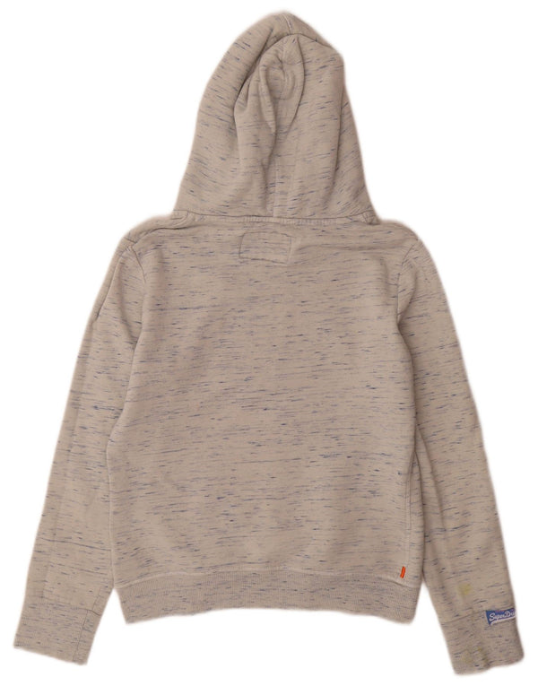Superdry feminino gráfico moletom com capuz UK 10 pequeno algodão manchado cinza