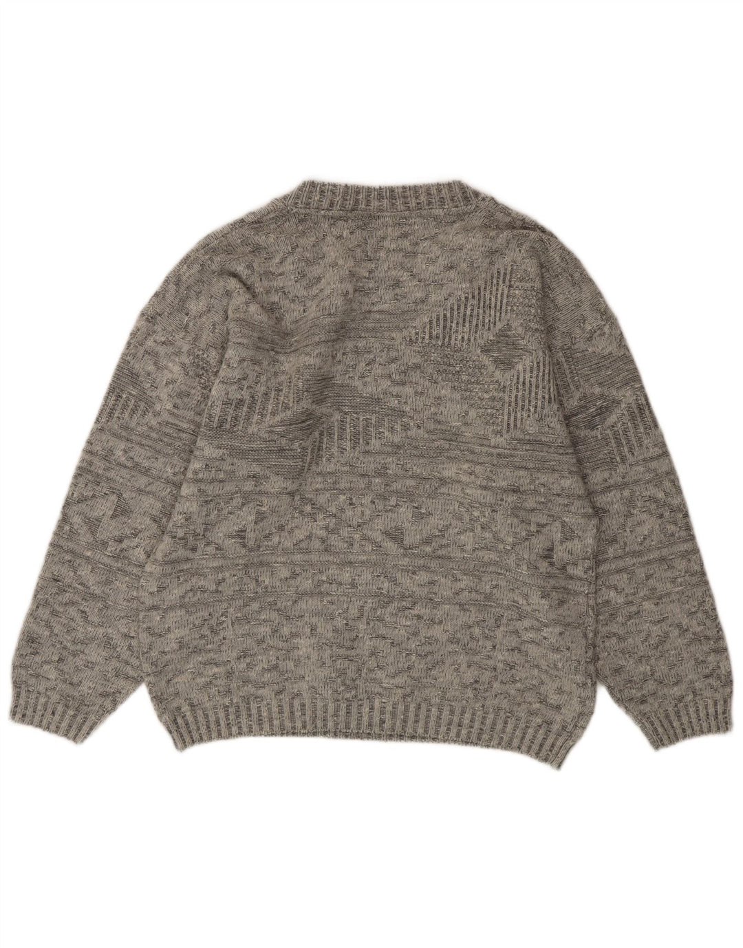 CLAUDE DE PIERRE Suéter feminino com decote em V IT 50 XL lã geométrica cinza