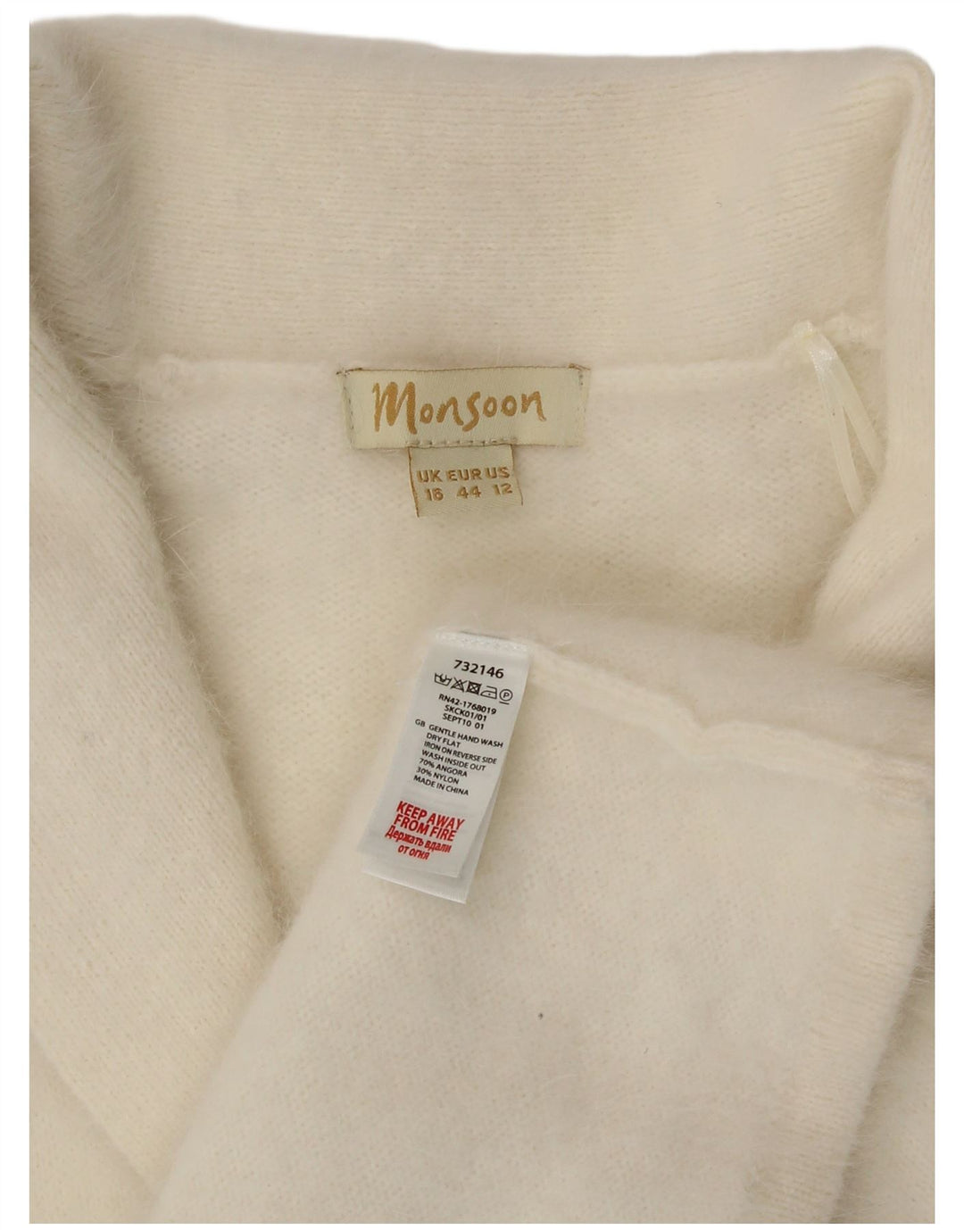 Monsoon Bolero Jumper feminino Reino Unido 16 grande angorá branco