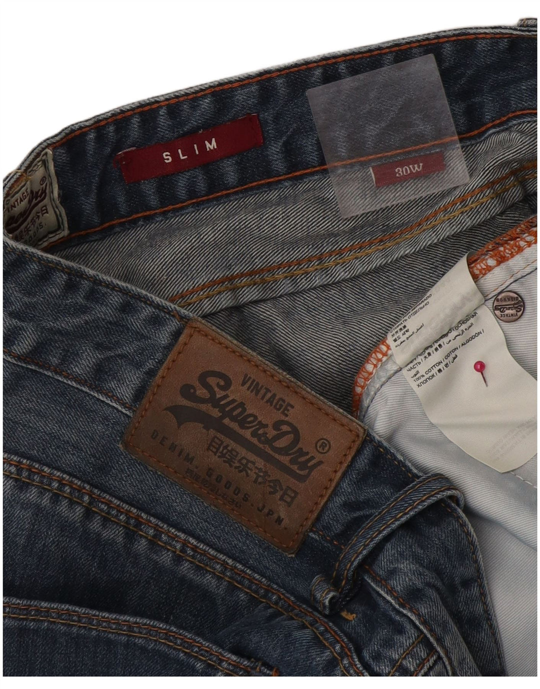 Shorts jeans masculinos Superdry Slim W30 algodão azul médio