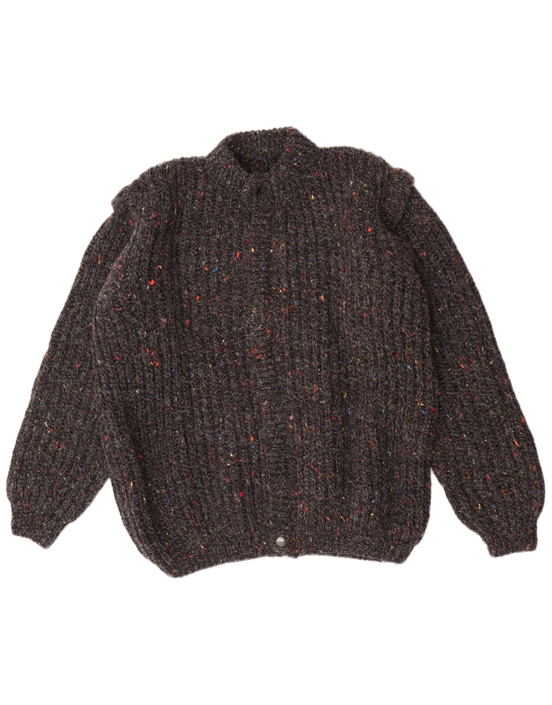 Suéter cardigã masculino vintage médio cinza manchado clássico