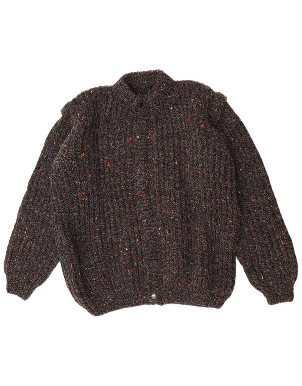 Suéter cardigã masculino vintage médio cinza manchado clássico