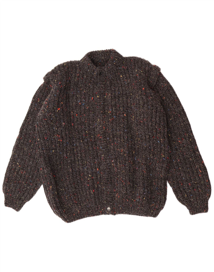 Suéter cardigã masculino vintage médio cinza manchado clássico