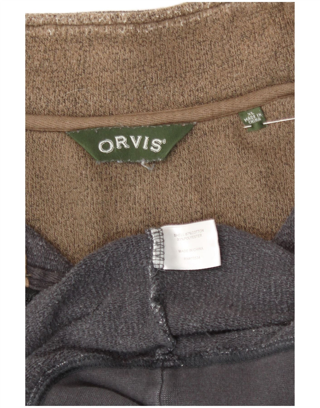 Suéter masculino Orvis com zíper e gola XL algodão manchado cinza