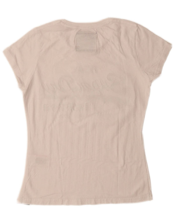 Camiseta feminina Superdry com estampa gráfica UK 10 pequeno algodão branco