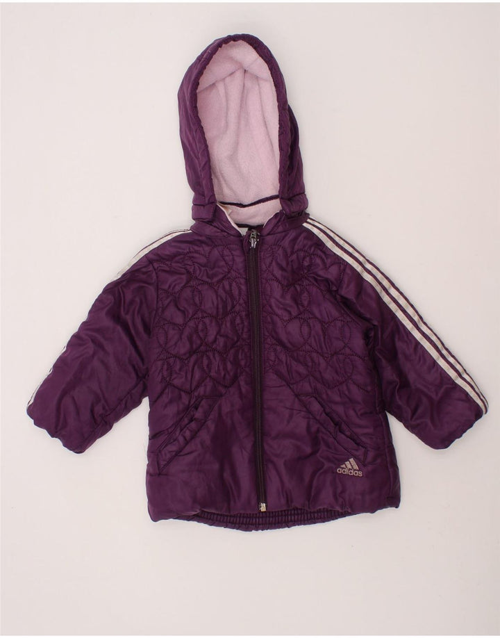 ADIDAS Baby Girls Hooded Padded Jacket 9-12 Months Purple Polyester Vintage Adidas and Second-Hand Adidas from Messina Hembry 