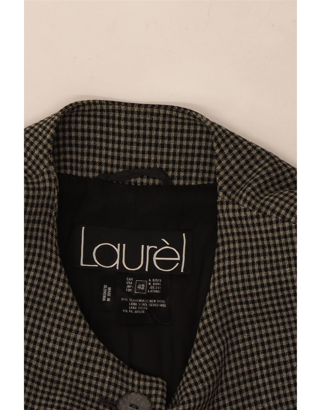 Jaqueta blazer feminina LAUREL com 4 botões UE 42 grande lã cinza houndstooth