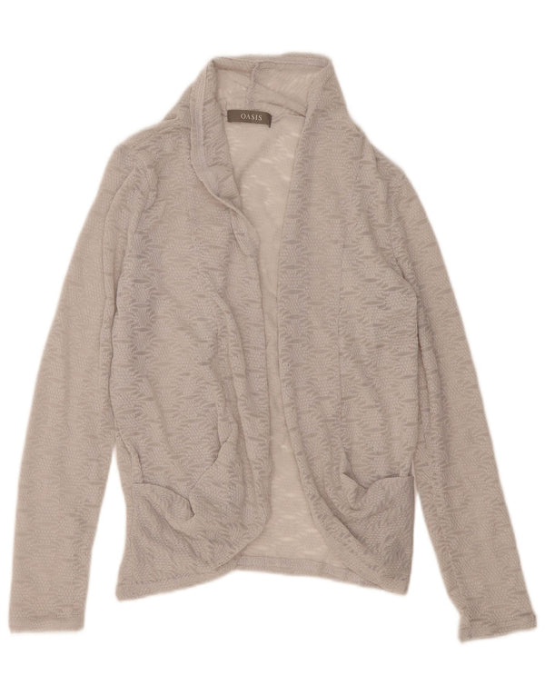 Top de cardigã feminino Oasis de grandes dimensões UK 10 poliéster geométrico cinza pequeno