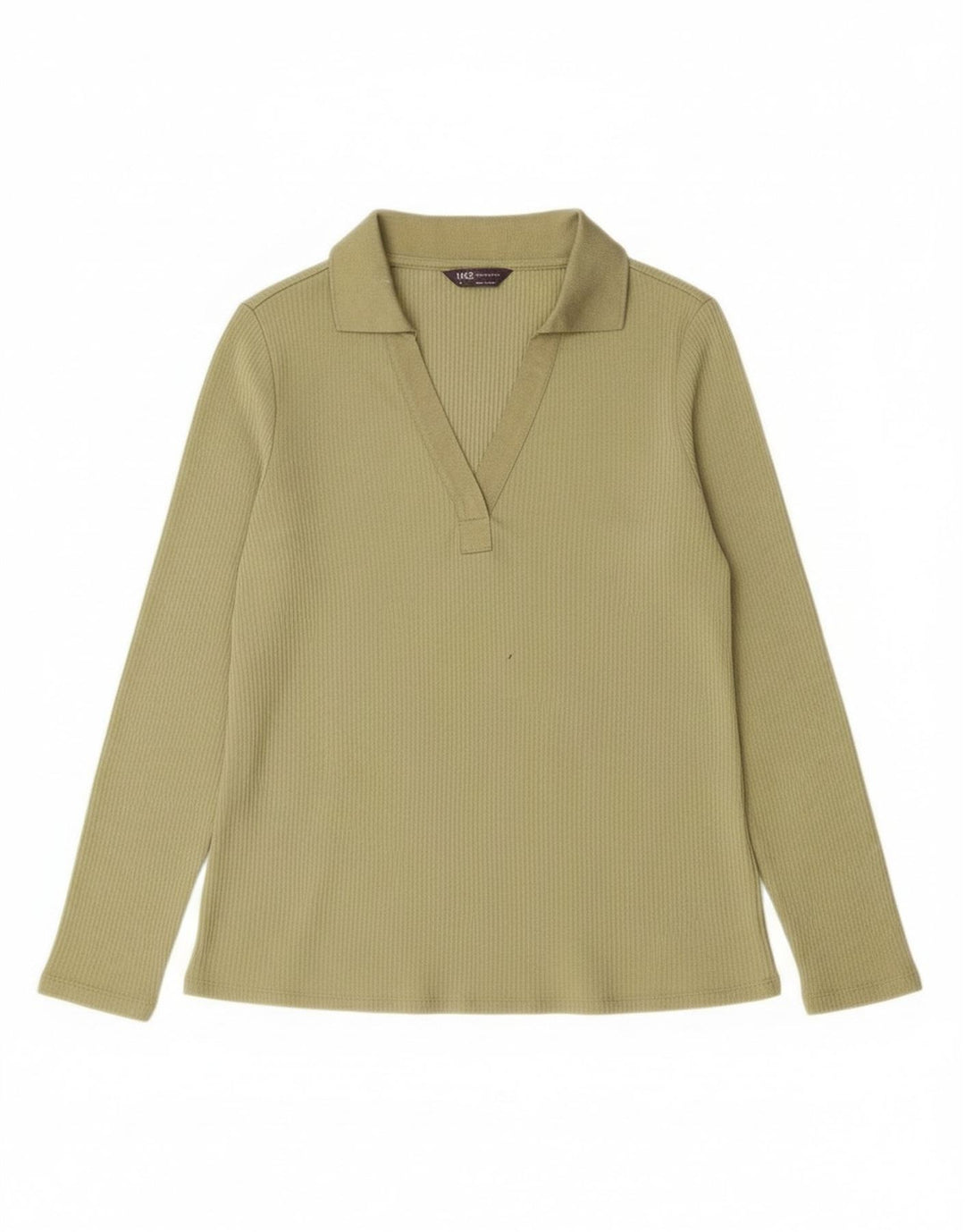 Camisa pólo feminina de manga comprida Marks & Spencer Reino Unido 14 grande poliéster verde