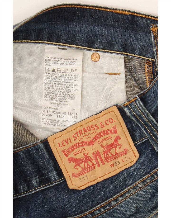 Levi's Masculino 511 Distressed Slim Jeans W33 L29 Azul Algodão