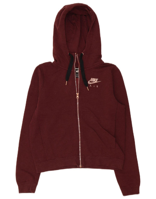 Nike Womens Crop Oversized Zip Hoodie Sweater UK 6 XS Burgundy Cotton