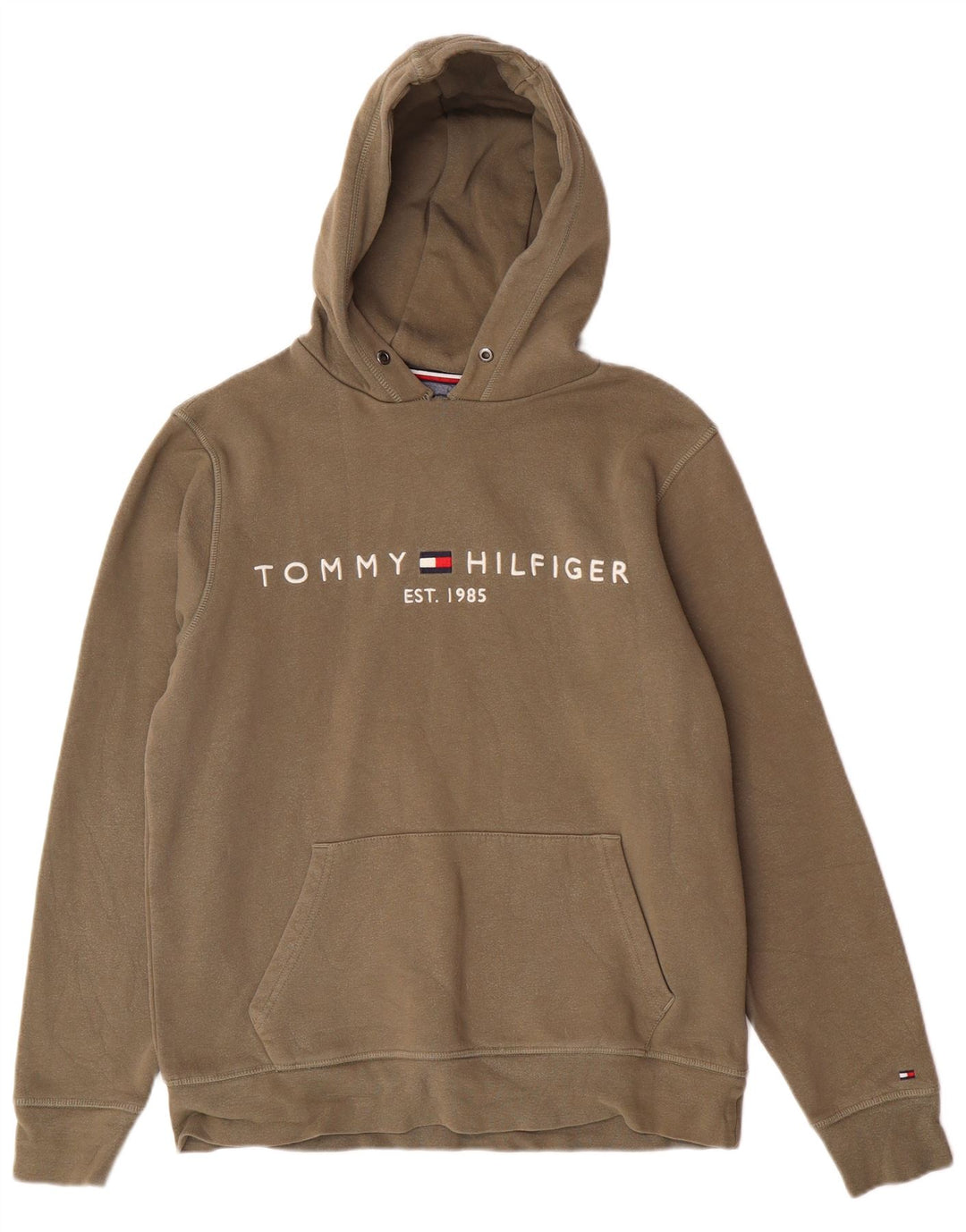 Suéter com capuz gráfico masculino Tommy Hilfiger, algodão cáqui médio