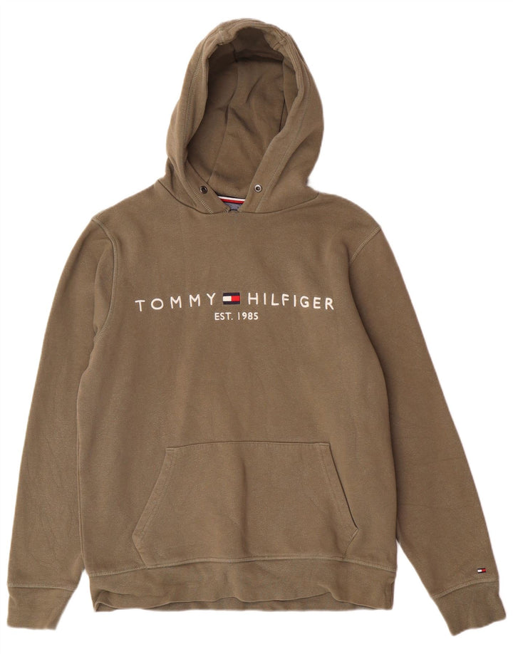 Suéter com capuz gráfico masculino Tommy Hilfiger, algodão cáqui médio